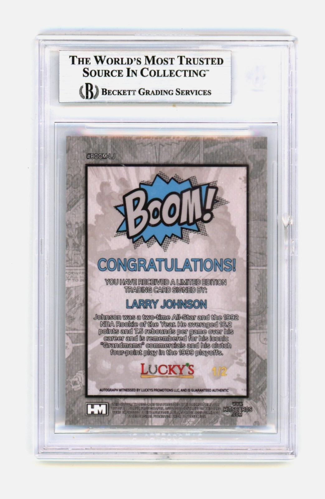 Larry Johnson 2024 Hits Memorabilia BOOM Blue 1/2 Signed BGS BAS Auto Charlotte1