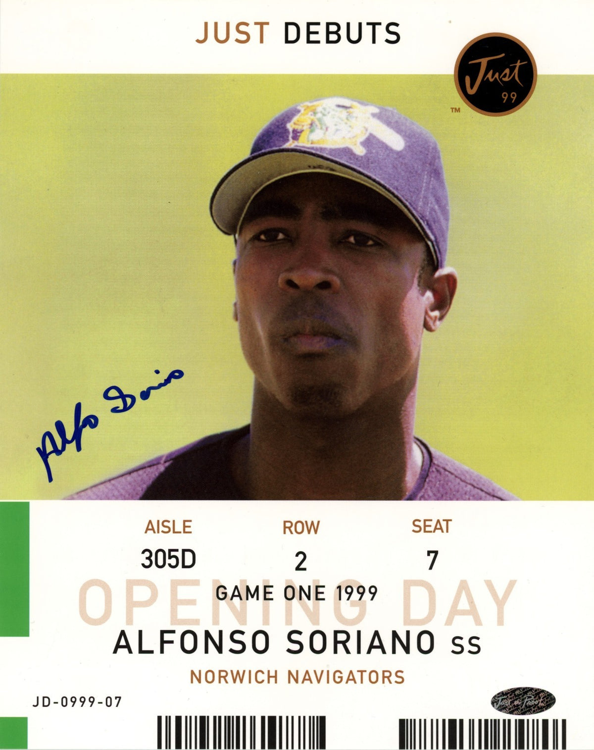 Alfonso Soriano Signed Autographed 1999 Just Debuts 8x10 Just Memorabilia COA0