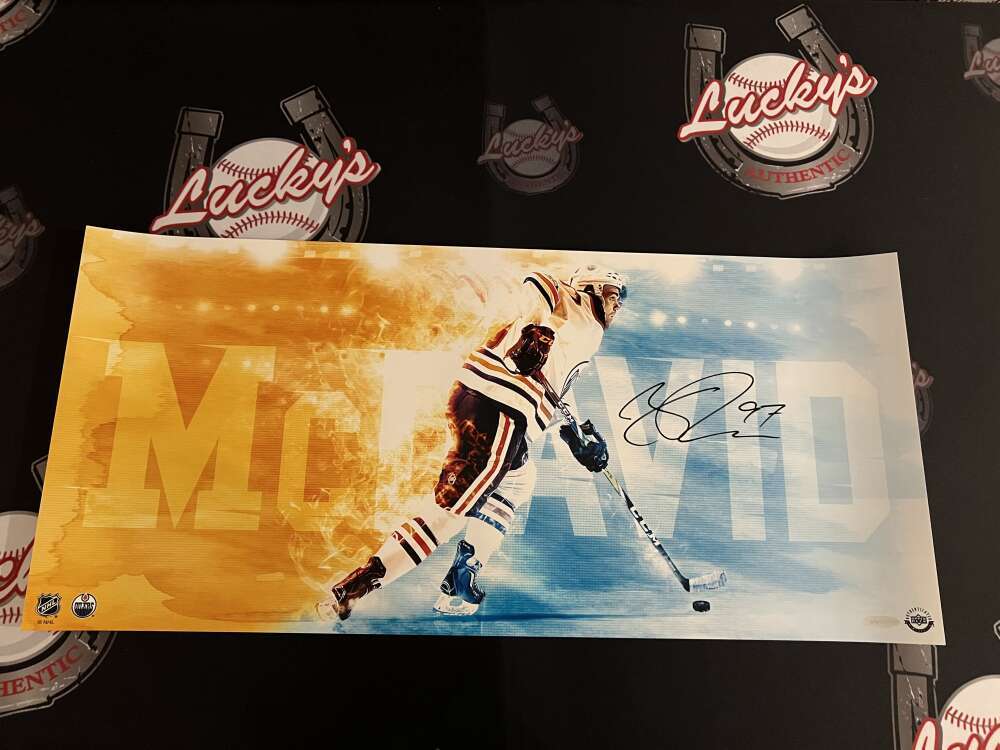 Connor McDavid Signed 12x26 Photo "Fire Speed" Upper Deck UDA COA Oilers B0