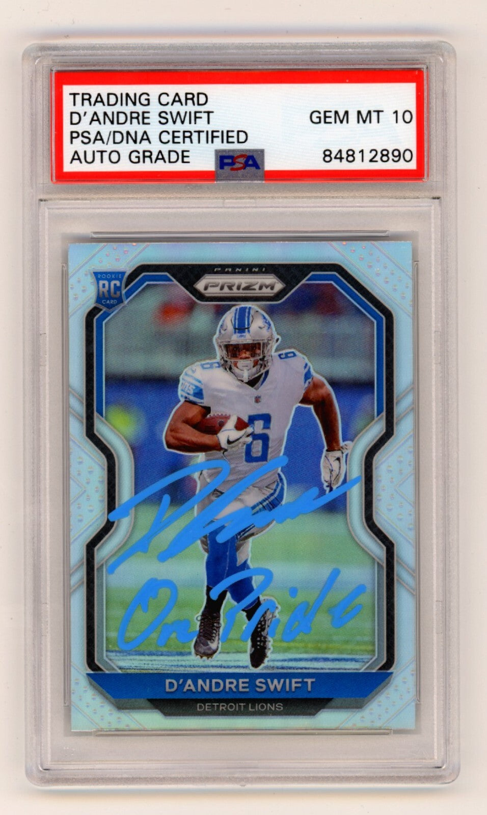 D'Andre Swift 2020 Panini Prizm 358 Silver RC Signed PSA 10 Auto One Pride Insc.0