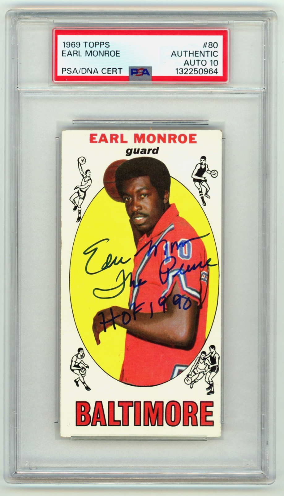 Earl Monroe 1969-70 Topps #80 Tall Boy Rookie RC w/ Pearl HOF Signed PSA 10 Auto0