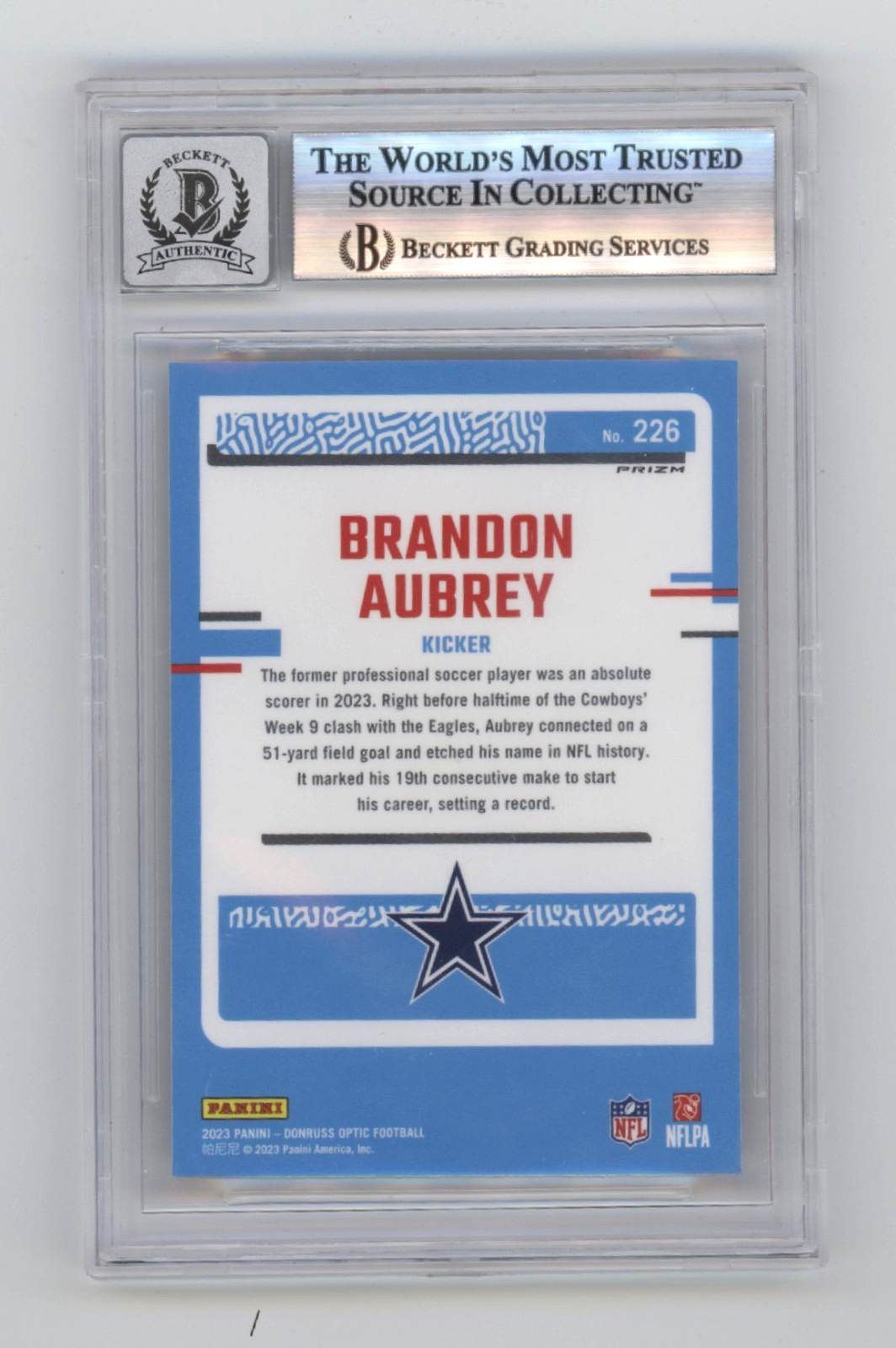 Brandon Aubrey 2023 Donruss Optic Green Velocity Prizm RR RC Signed BGS 10 Auto1