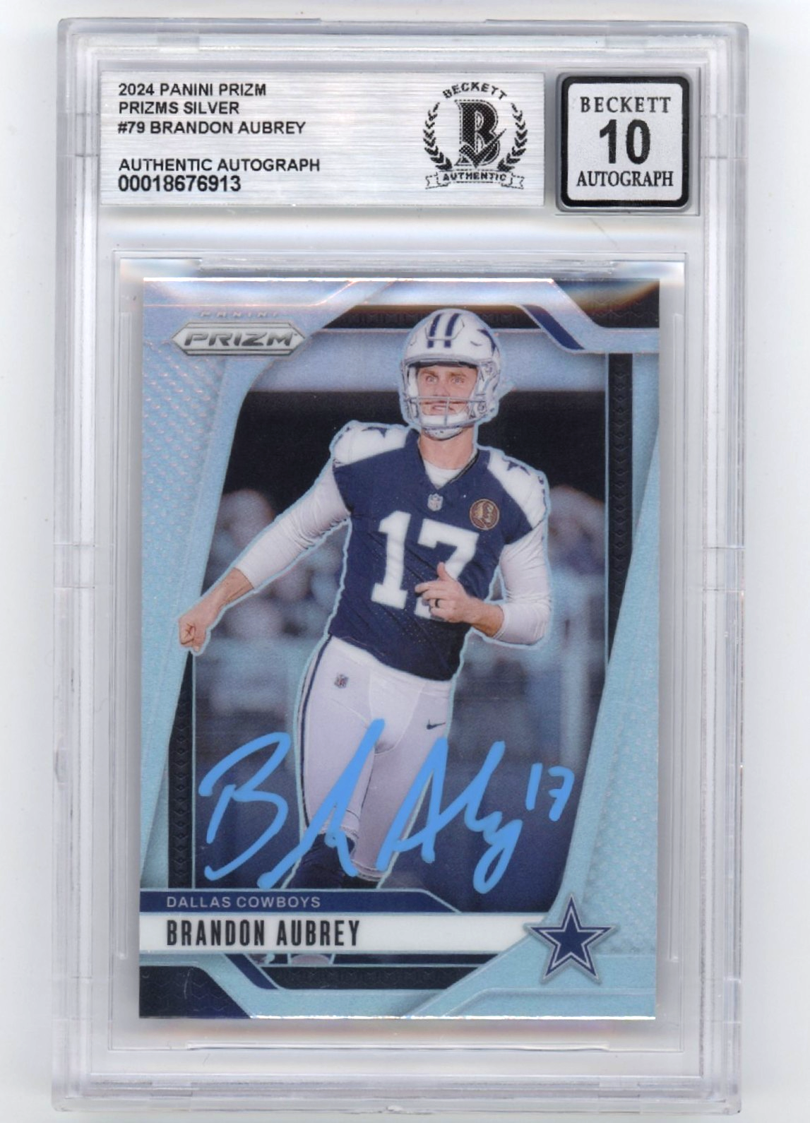 Brandon Aubrey 2024 Panini Prizm Silver #79 Signed Beckett BGS 10 Auto Cowboys0