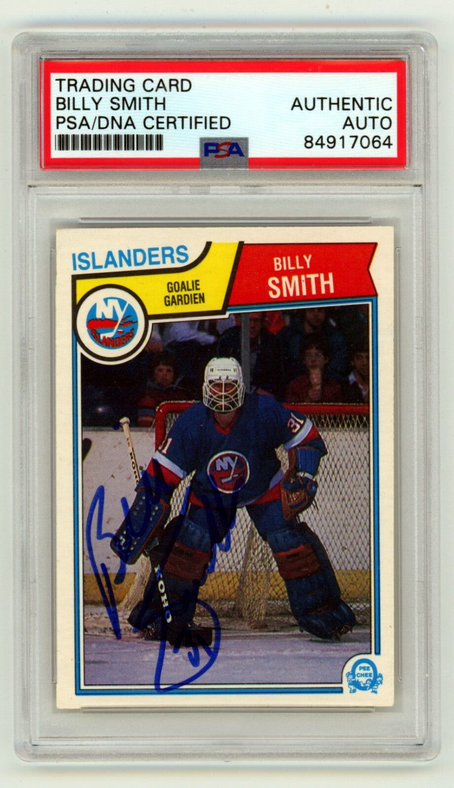 Billy Smith 1983-84 O-Pee-Chee OPC #17 Signed PSA Authentic Blue Auto0