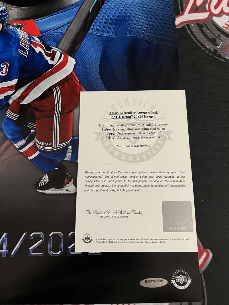 Alexis Lafreniere Signed 20x24 Photo NHL Debut Upper Deck UDA COA NY Rangers2