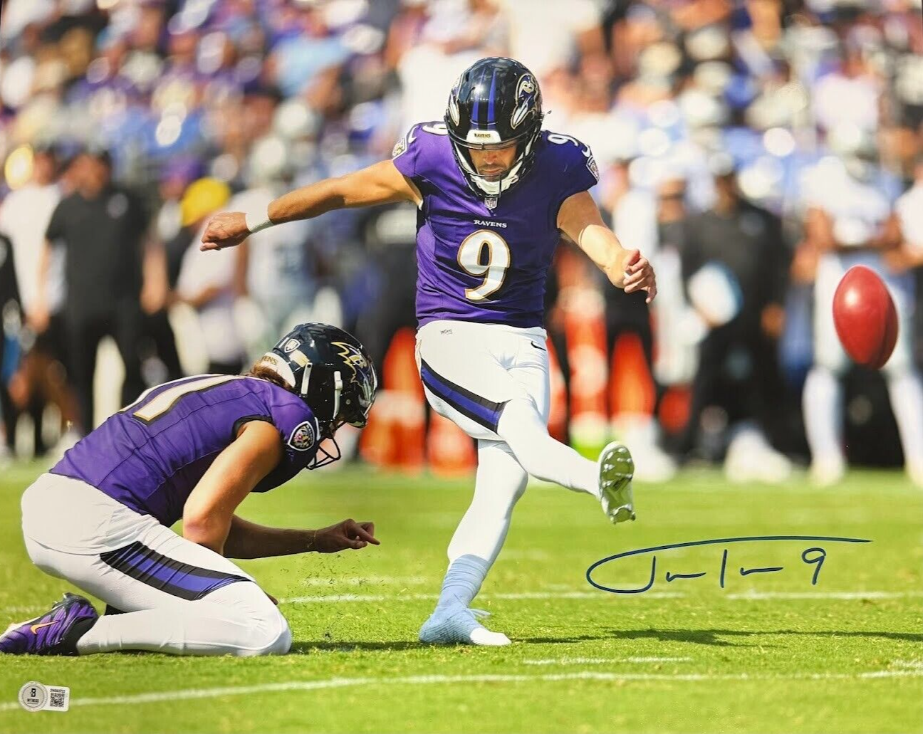 Justin Tucker Signed Auto 16x20 Photo Baltimore Ravens Beckett Witness BAS COA0