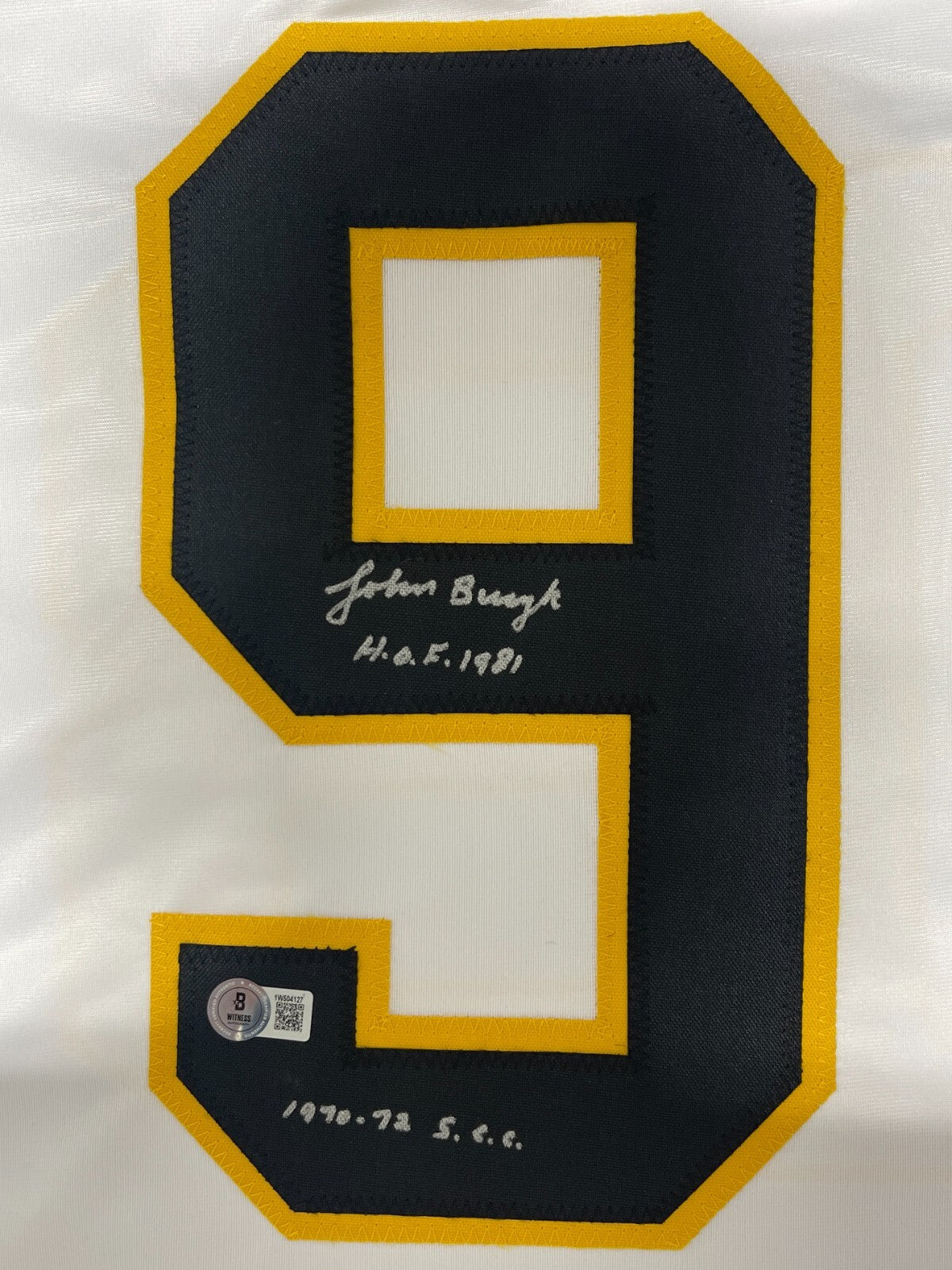 Johnny Bucyk Signed Bruins Custom Jersey HOF 1981 + SCC Beckett W BAS COA1