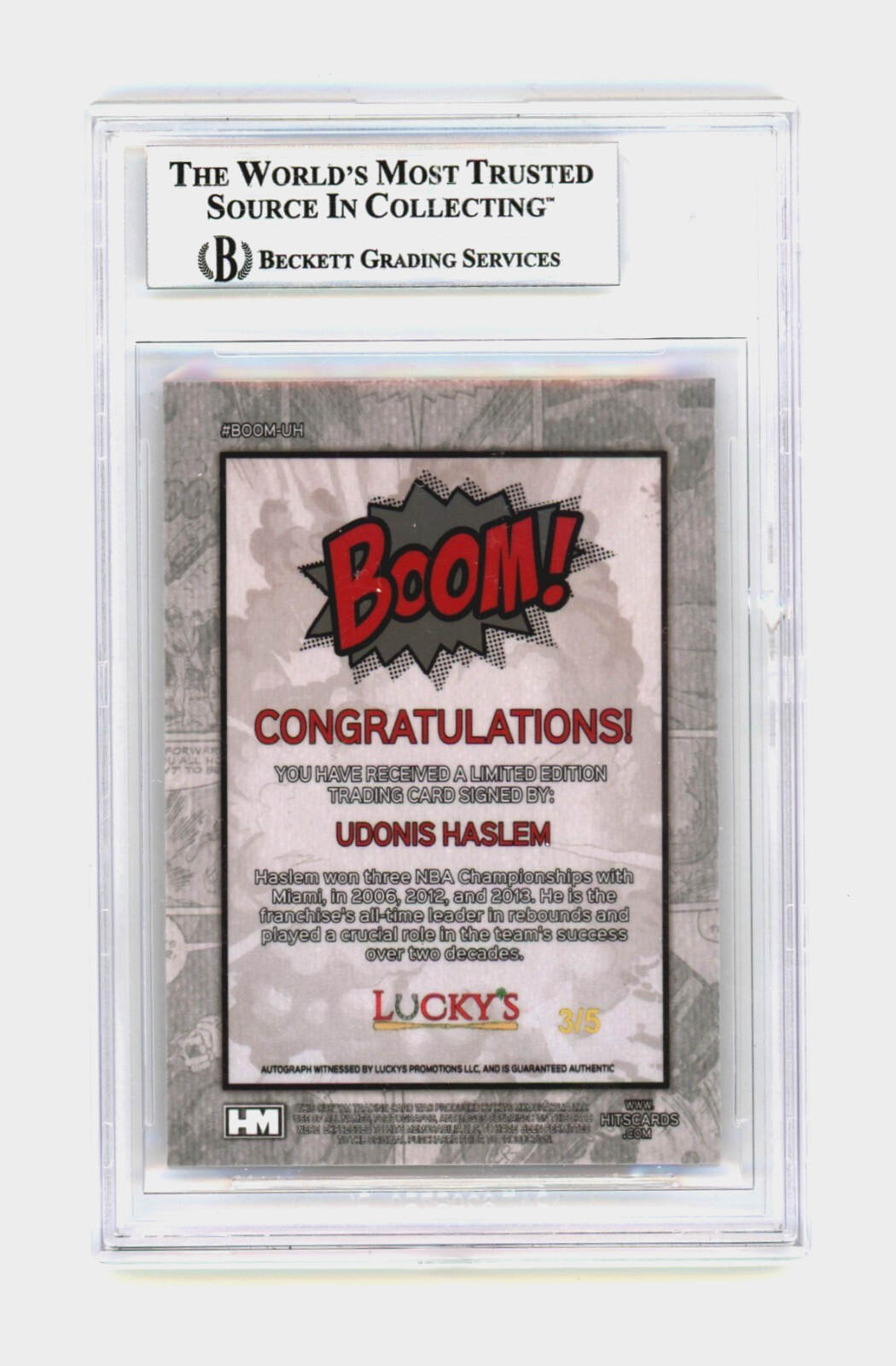 Udonis Haslem 2024 Hits Memorabilia BOOM Red /5 Signed BGS BAS Auto Miami Heat1
