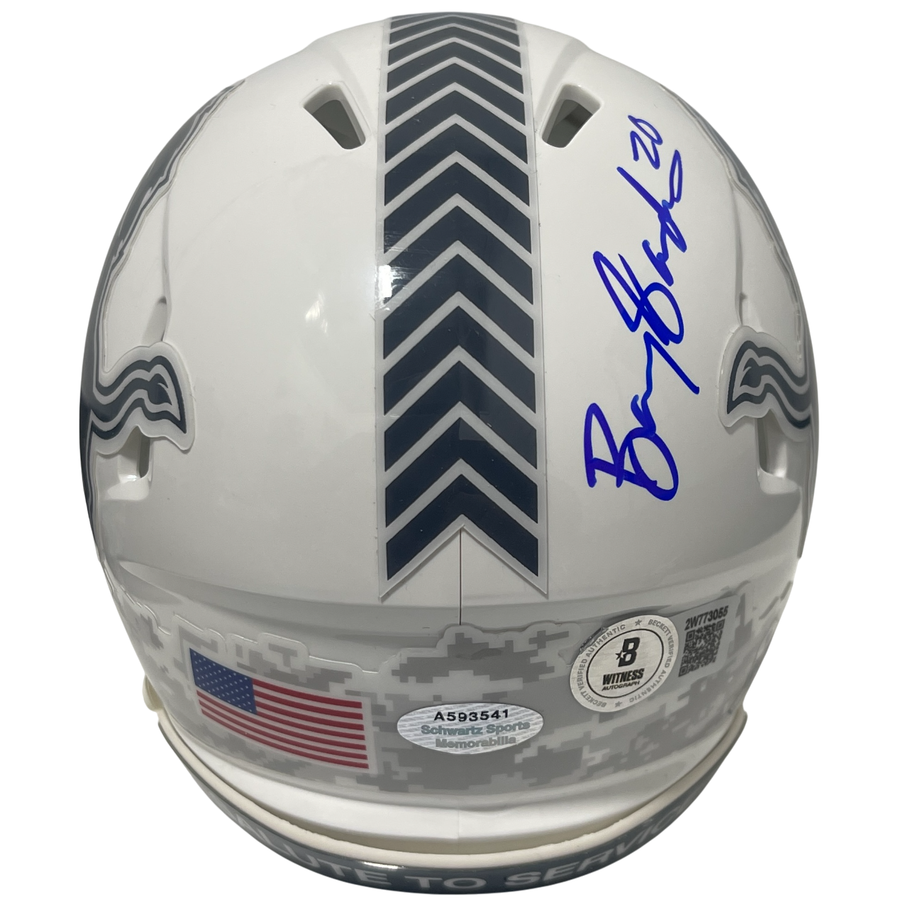 Barry Sanders Signed Detroit Lions Salute Mini Helmet Beckett Witness BAS COA2