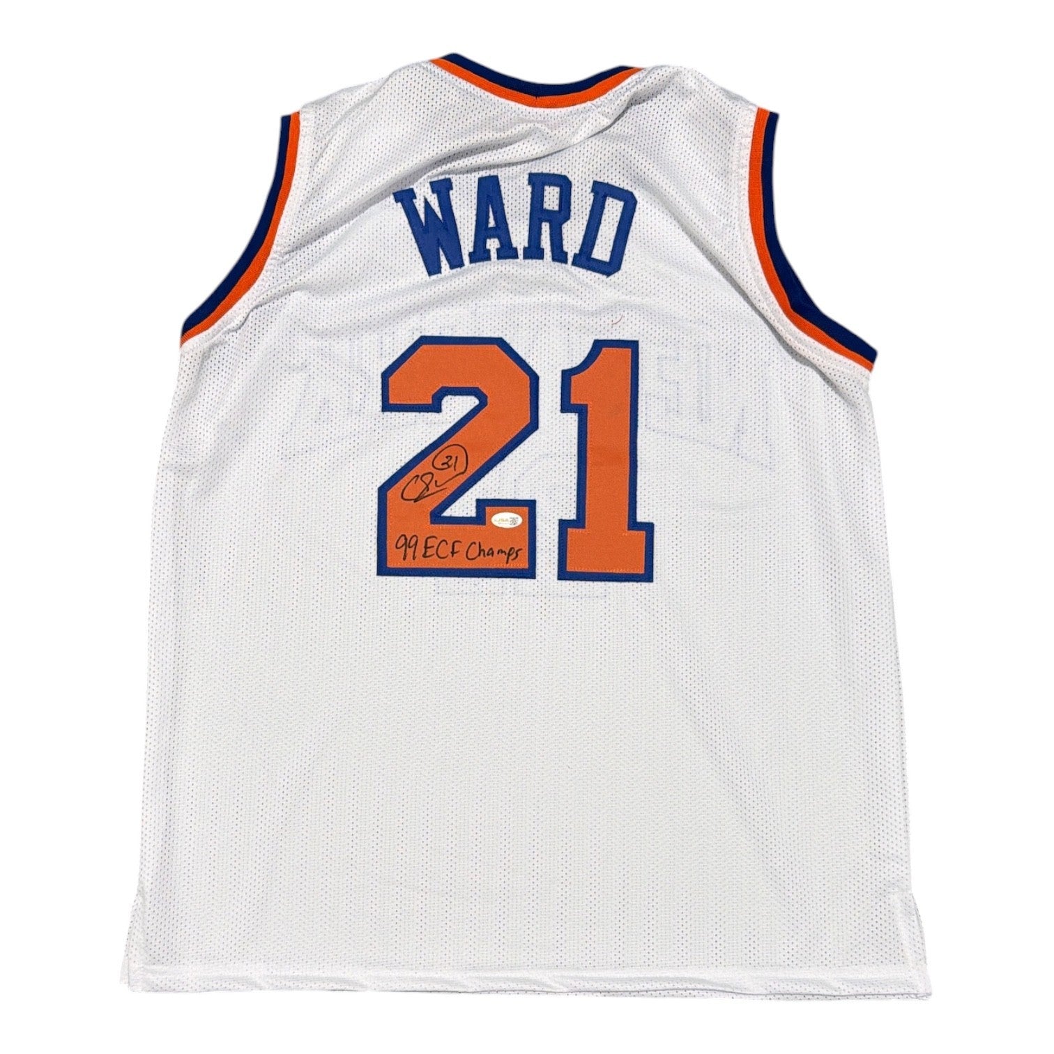Charlie Ward Signed New York Knicks Custom Jersey w/ 99 ECF Champs JSA Wit COA0