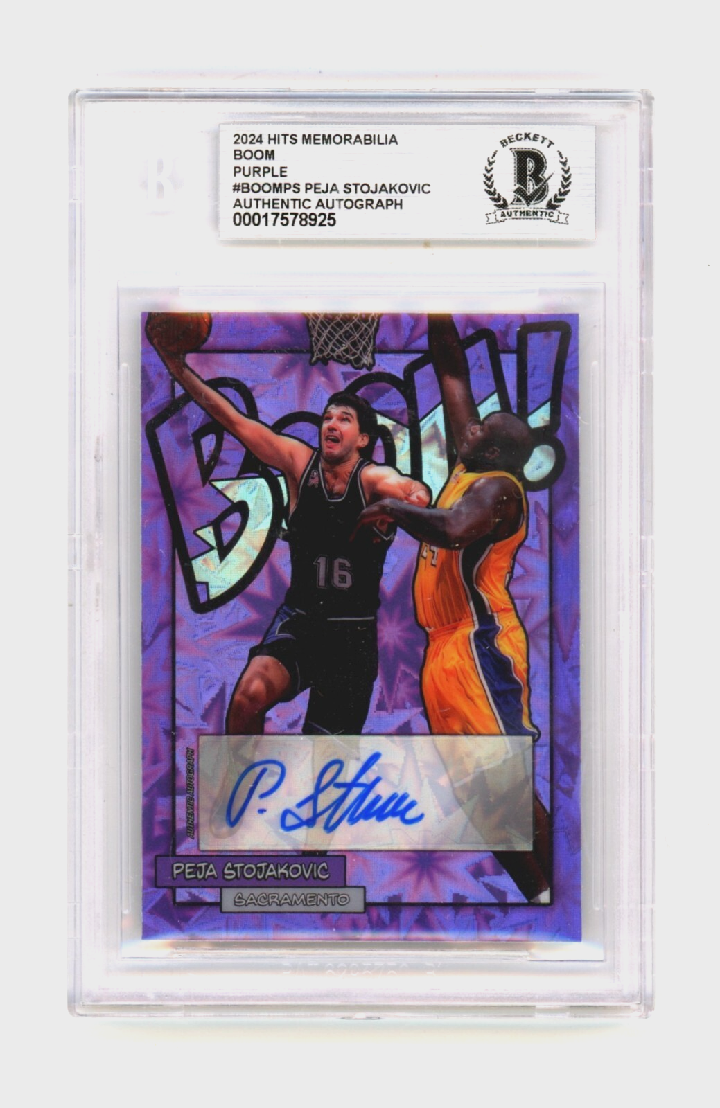 Peja Stojakovic 2024 Hits Memorabilia BOOM Purple /3 Signed BGS BAS Auto Kings0