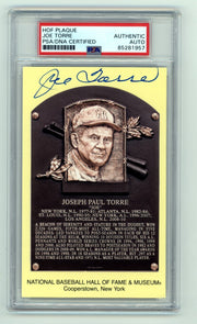 Joe Torre Signed Yellow HOF Plaque Post Card w/ Induction Day Stamp PSA Auto0
