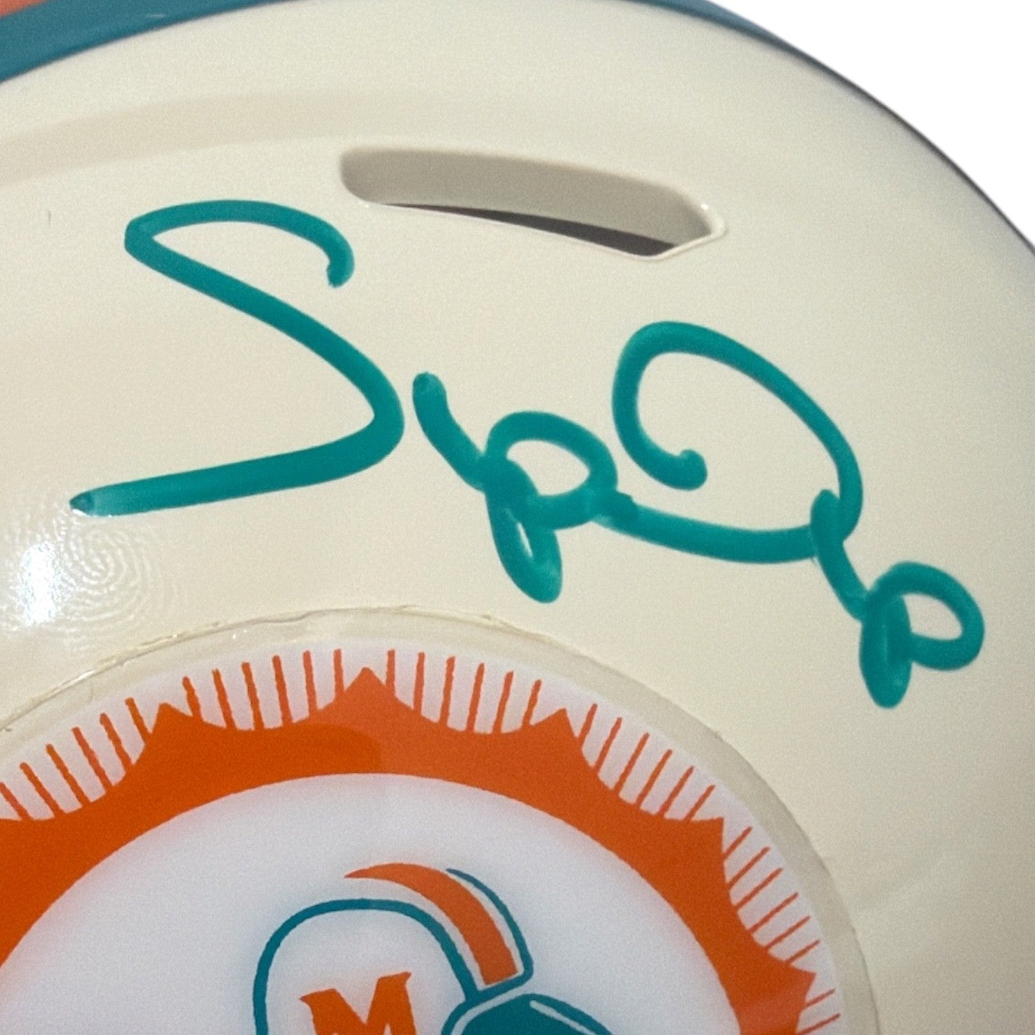 Mark Clayton & Mark Duper Dual Signed Dolphins Retro Mini Helmet JSA Witness COA2