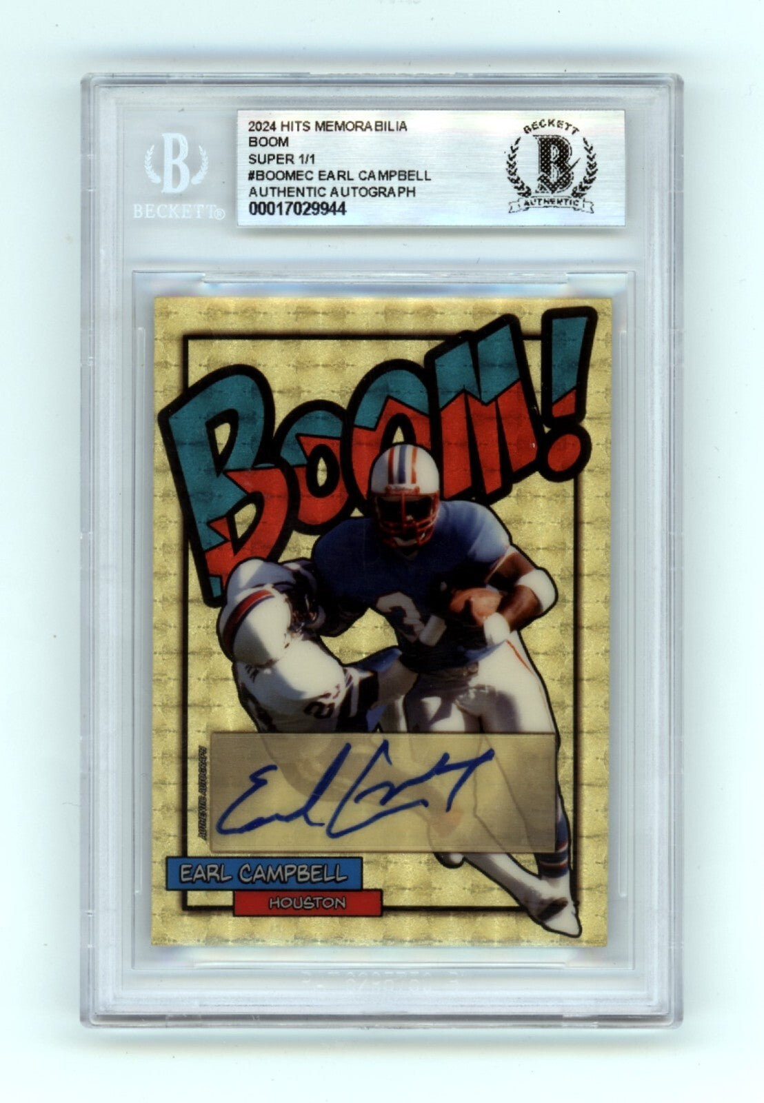 Earl Campbell 2024 Hits Memorabilia BOOM Super #1/1 Signed BGS BAS Auto Oilers0