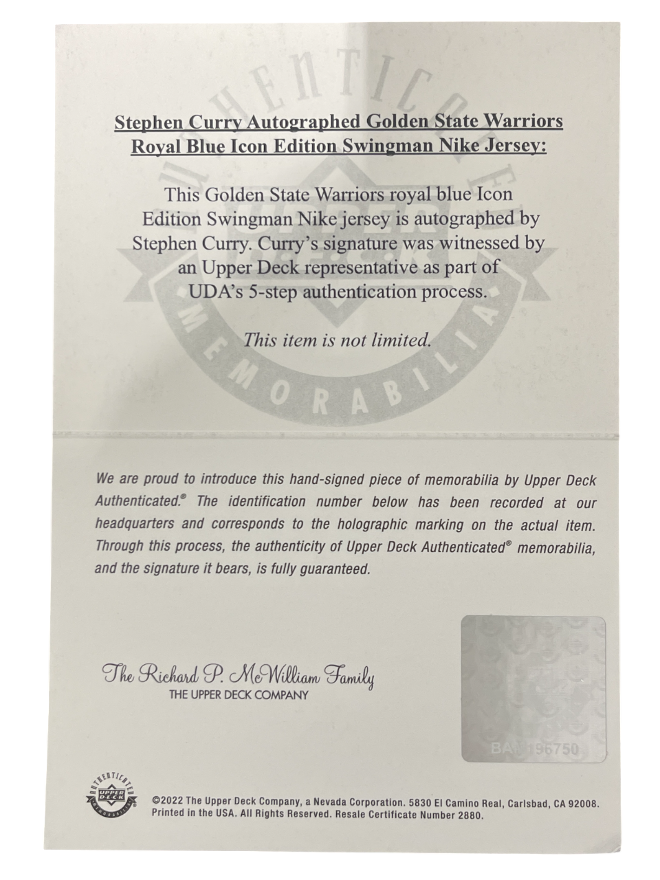 Stephen Curry Signed GS Warriors Nike Swingman Blue Jersey Upper Deck UDA COA4