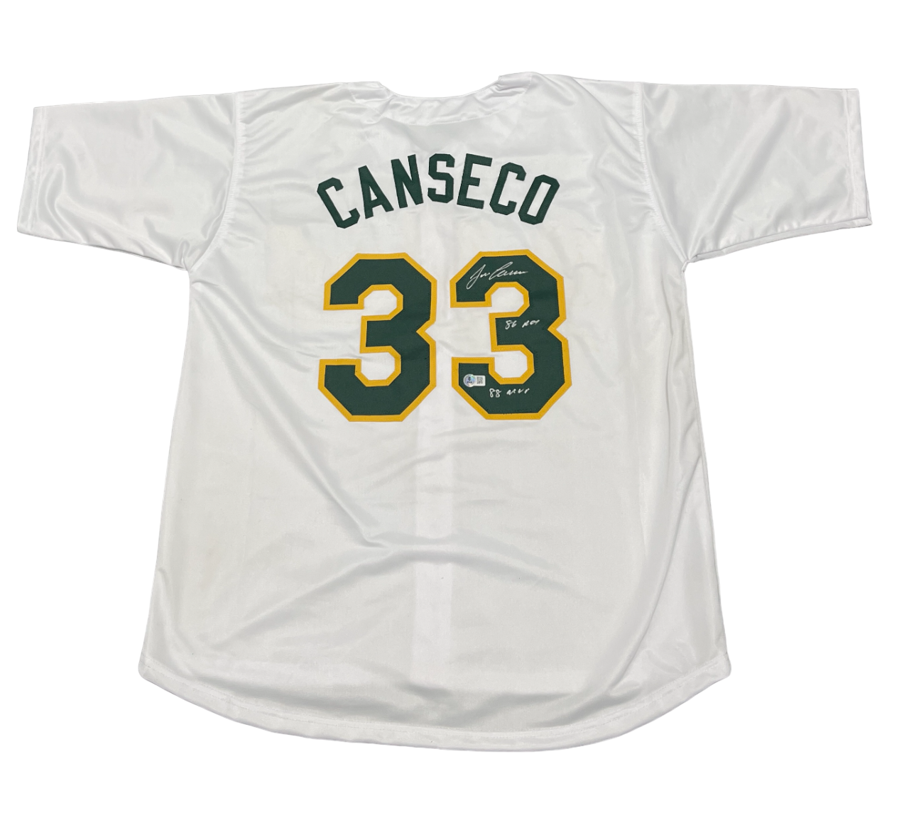 Jose Canseco Signed Oakland Athletics Custom Jersey w/ 2 Insc Beckett W BAS COA0