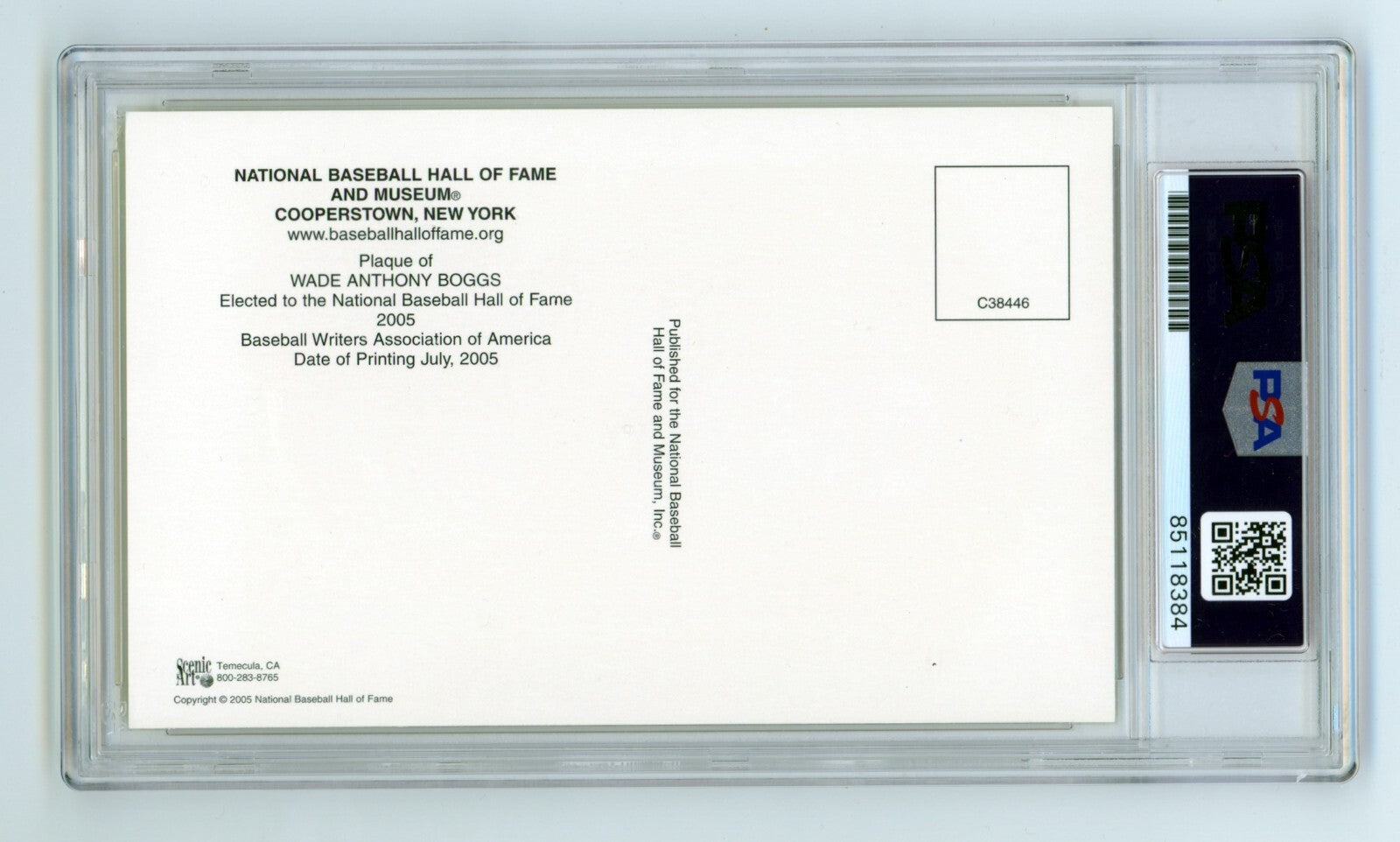 Wade Boggs Signed Yellow HOF Plaque Post Card w/ 3 Insc. PSA Authentic Auto1