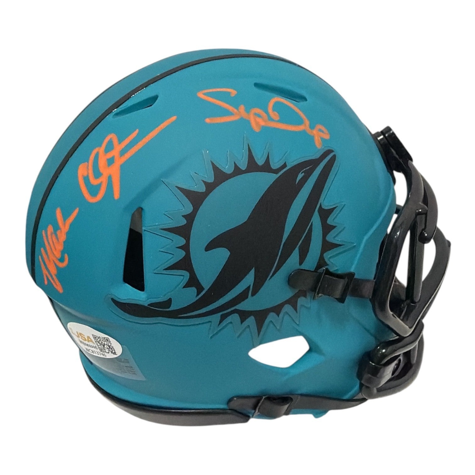 Mark Clayton & Mark Duper Dual Signed Dolphins Rave Mini Helmet JSA Wit COA0