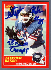 Stephen Baker Signed 1989 Score #180 w/ SB XXV Champs LSCM COA New York Giants0