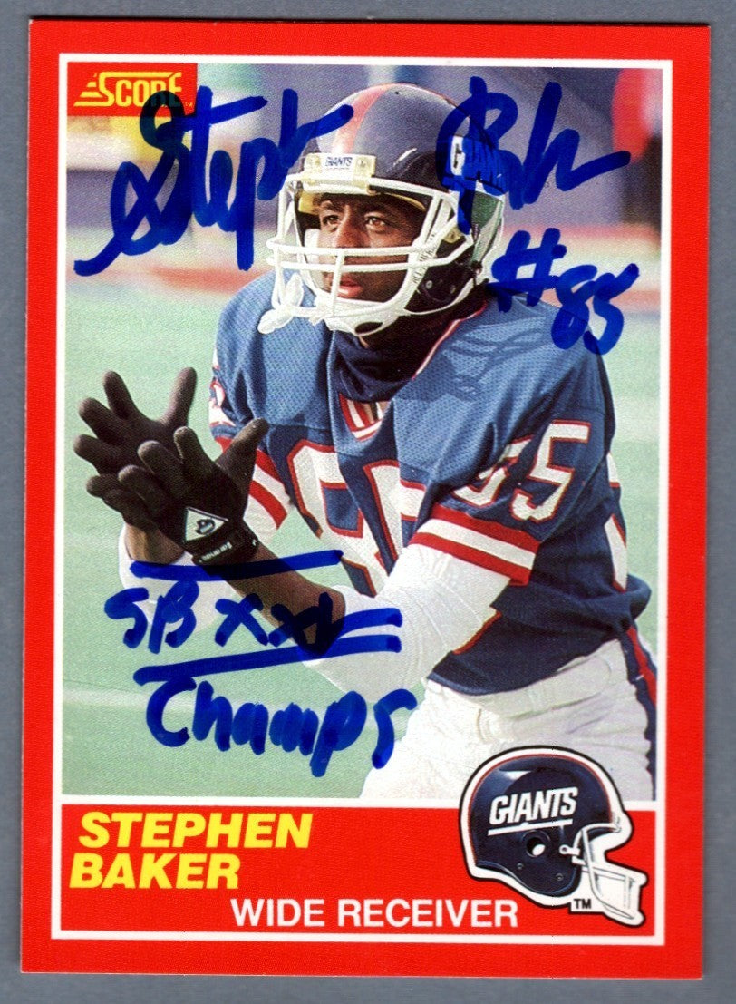 Stephen Baker Signed 1989 Score #180 w/ SB XXV Champs LSCM COA New York Giants0
