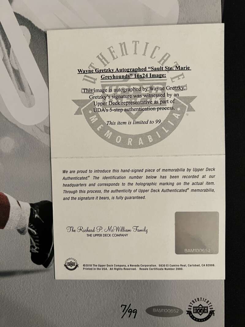 Wayne Gretzky Signed Auto 16x24 Photo Sault Ste. Marie Greyhounds 7/99 UDA COA2