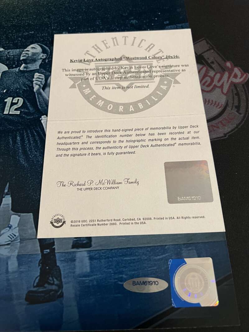 Kevin Love Signed Auto 16x20 Photo Westwood Colors Upper Deck UDA COA UCLA2