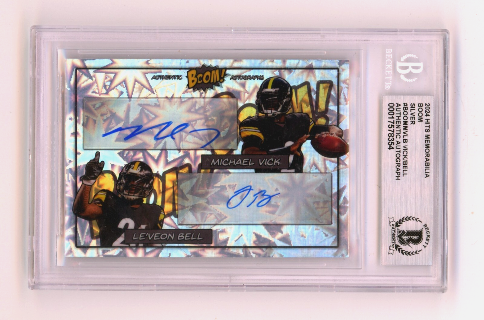 Michael Vick  Le'Veon Bell 2024 Hits Memorabilia BOOM Silver /10 Signed BGS Auto0