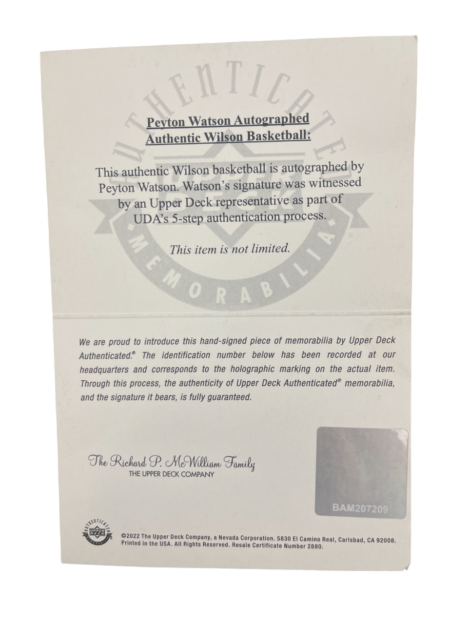 Peyton Watson Signed Wilson NBA Basketball Upper Deck UDA COA Denver Nuggets4