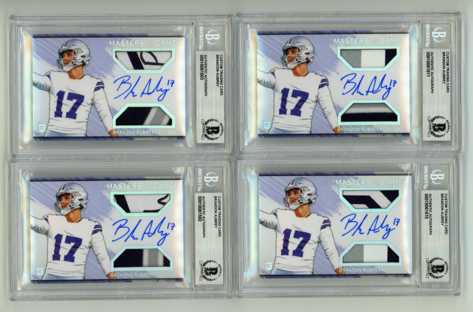 Brandon Aubrey 2023 Hits Memorabilia Silver H RPA Dual Patch Auto RC /17 BGS BAS0