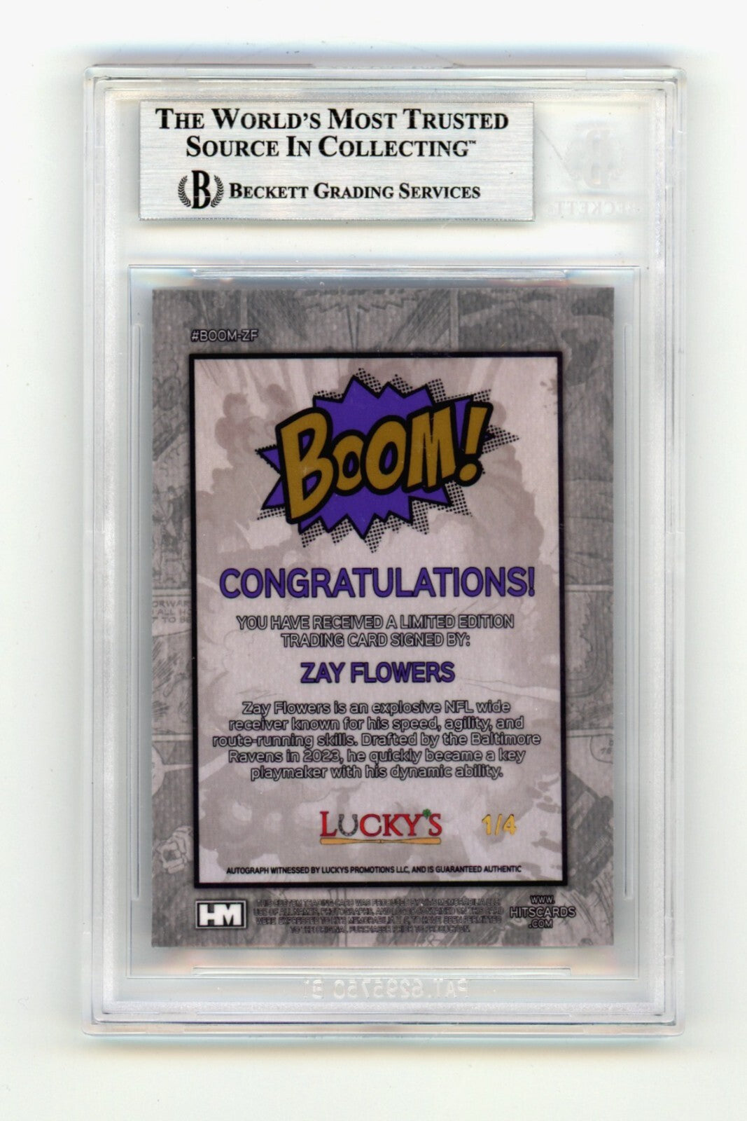 Zay Flowers 2024 Hits Memorabilia BOOM Purple /4 Signed BGS BAS Auto Ravens1