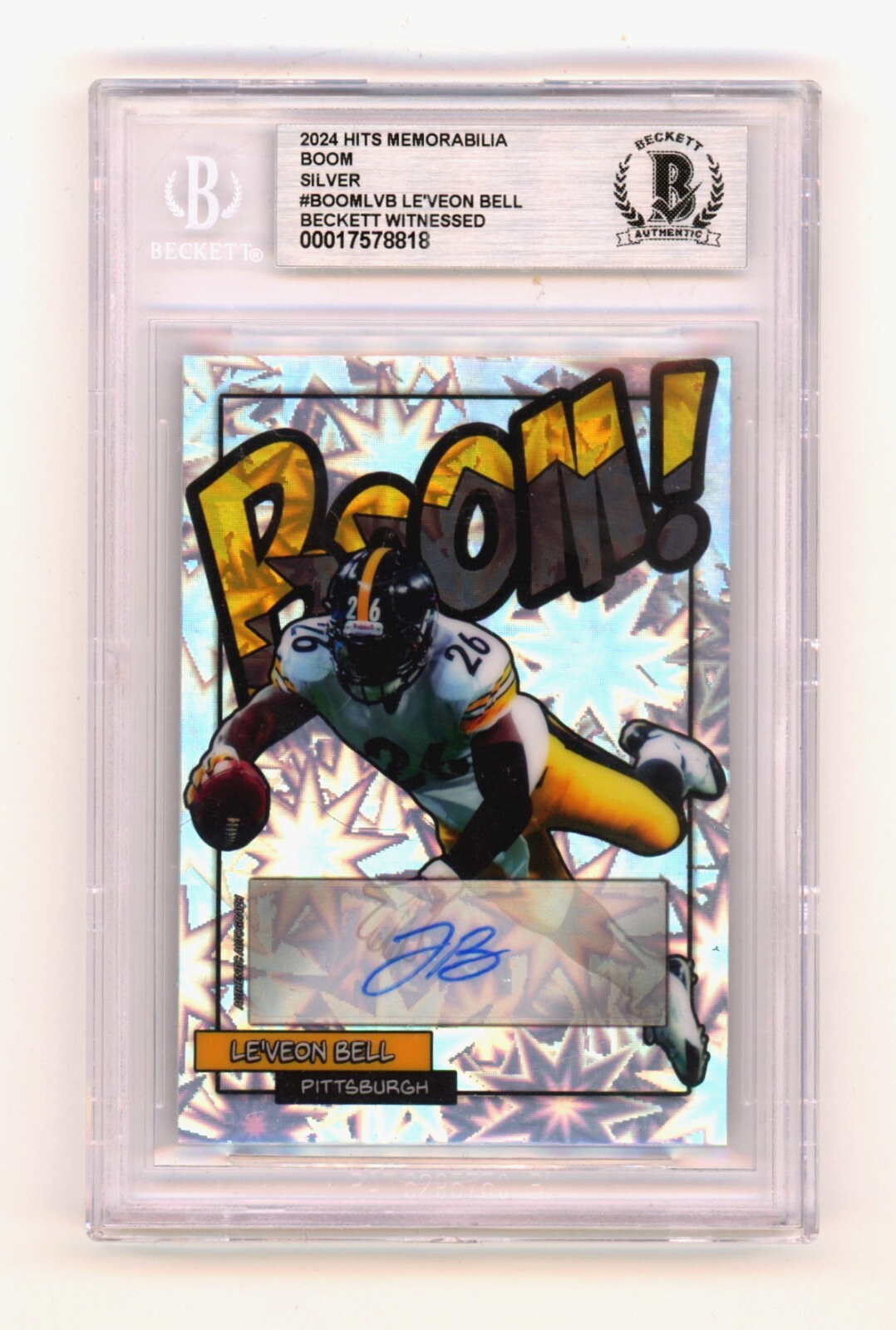 Le'Veon Bell 2024 Hits Memorabilia BOOM Silver Signed BGS BAS Auto Pittsburgh0