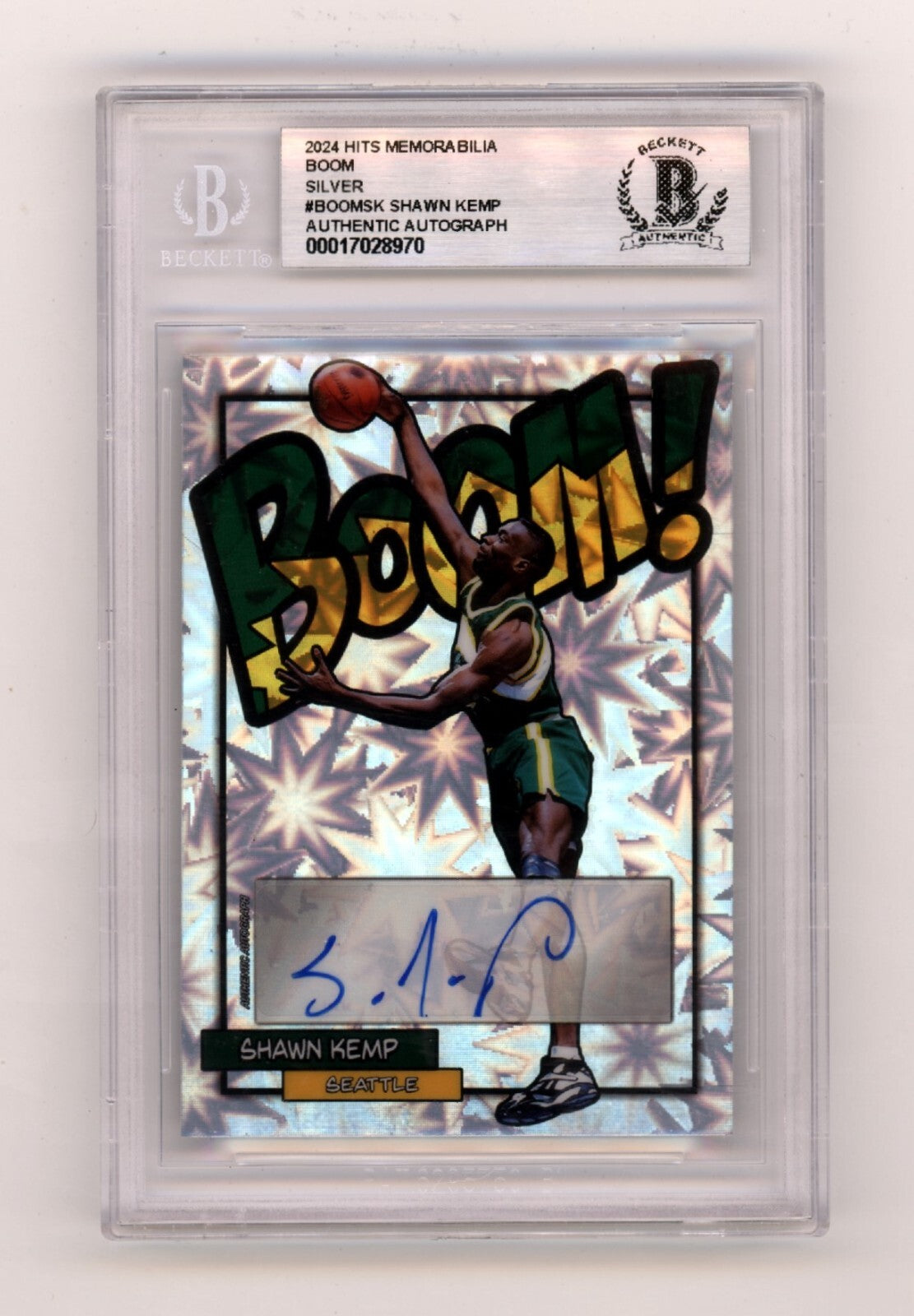 Shawn Kemp 2024 Hits Memorabilia BOOM Silver Signed BGS BAS Auto Sonics0