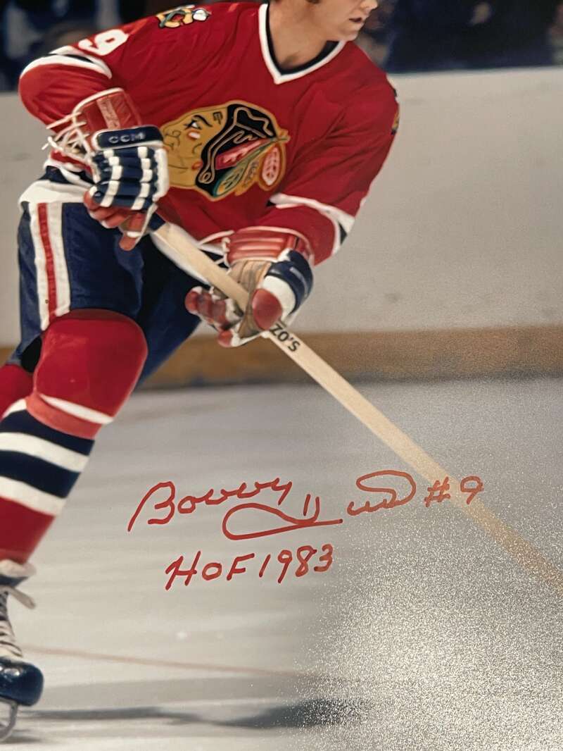 Bobby Hull Signed Autographed 16x20 Photo w/ HOF 1983 Blackhawks PSA COA1
