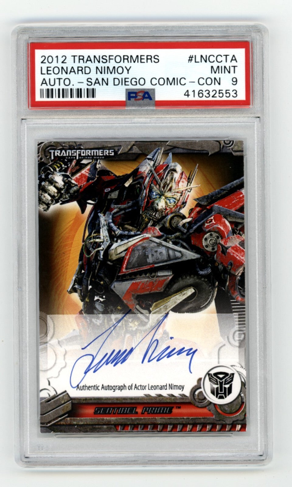Leonard Nimoy 2012 Transformers San Diego Comic Con Blue Ink SP Auto 33/45 PSA 90