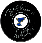 Brett Hull Adam Oates Dual Signed St. Louis Blues Puck Beckett Witness BAS COA0