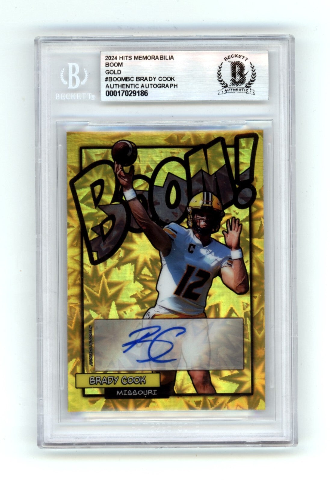 Brady Cook 2024 Hits Memorabilia BOOM Gold #/10 Signed BGS BAS Auto Missouri0