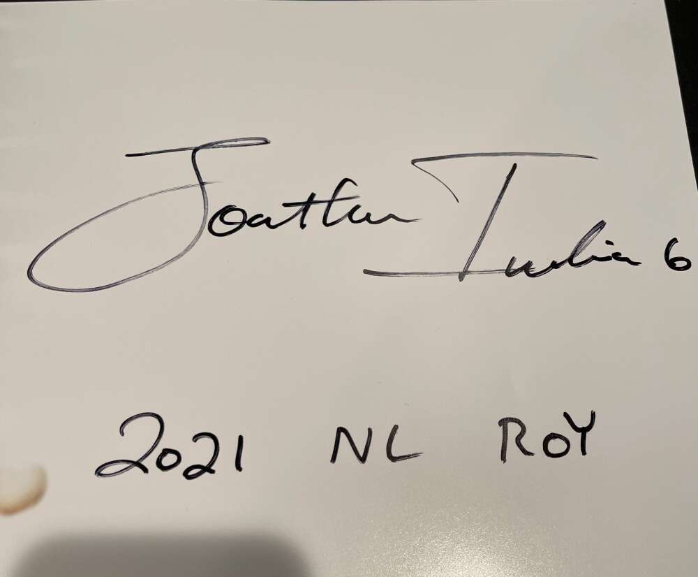 Jonathan India Signed Auto 16x20 Photo Spotlight Hitting PSA COA 2021 NL ROY1