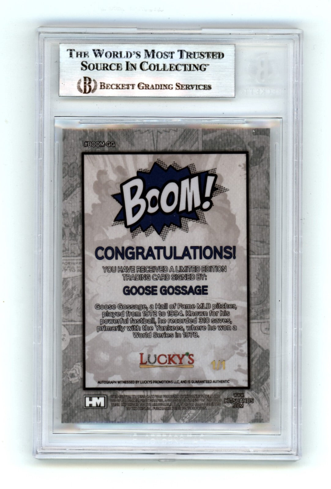 Goose Gossage 2024 Hits Memorabilia BOOM Gold #1/1 Signed BGS BAS Auto Yankees1