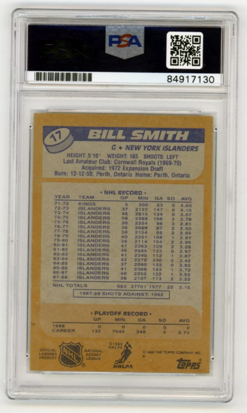 Billy Smith 1988-89 Topps #17 Signed PSA Authentic Auto Blue Islanders HOF1