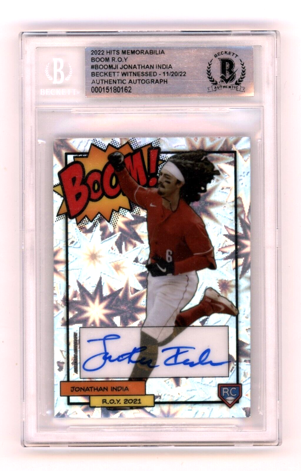 Jonathan India 2022 Hits Memorabilia BOOM Silver #/6 RC Signed BGS BAS Auto Reds0