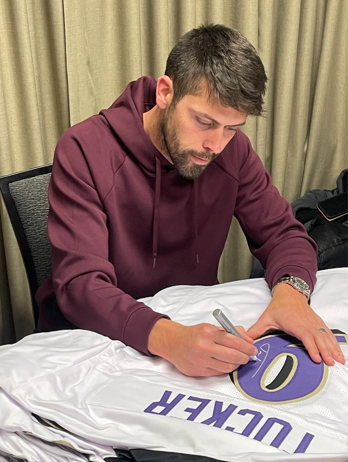 Justin Tucker Signed Baltimore Ravens Custom Jersey Beckett Witness BAS COA3