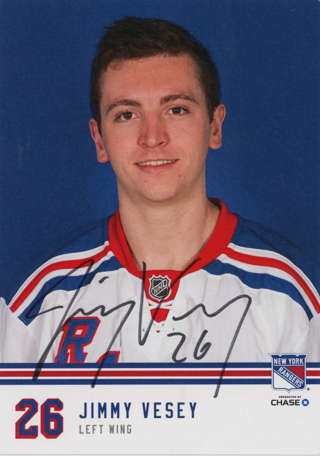 Jimmy Vesey Signed Autographed New York Rangers Photo Card NY Rangers COA0