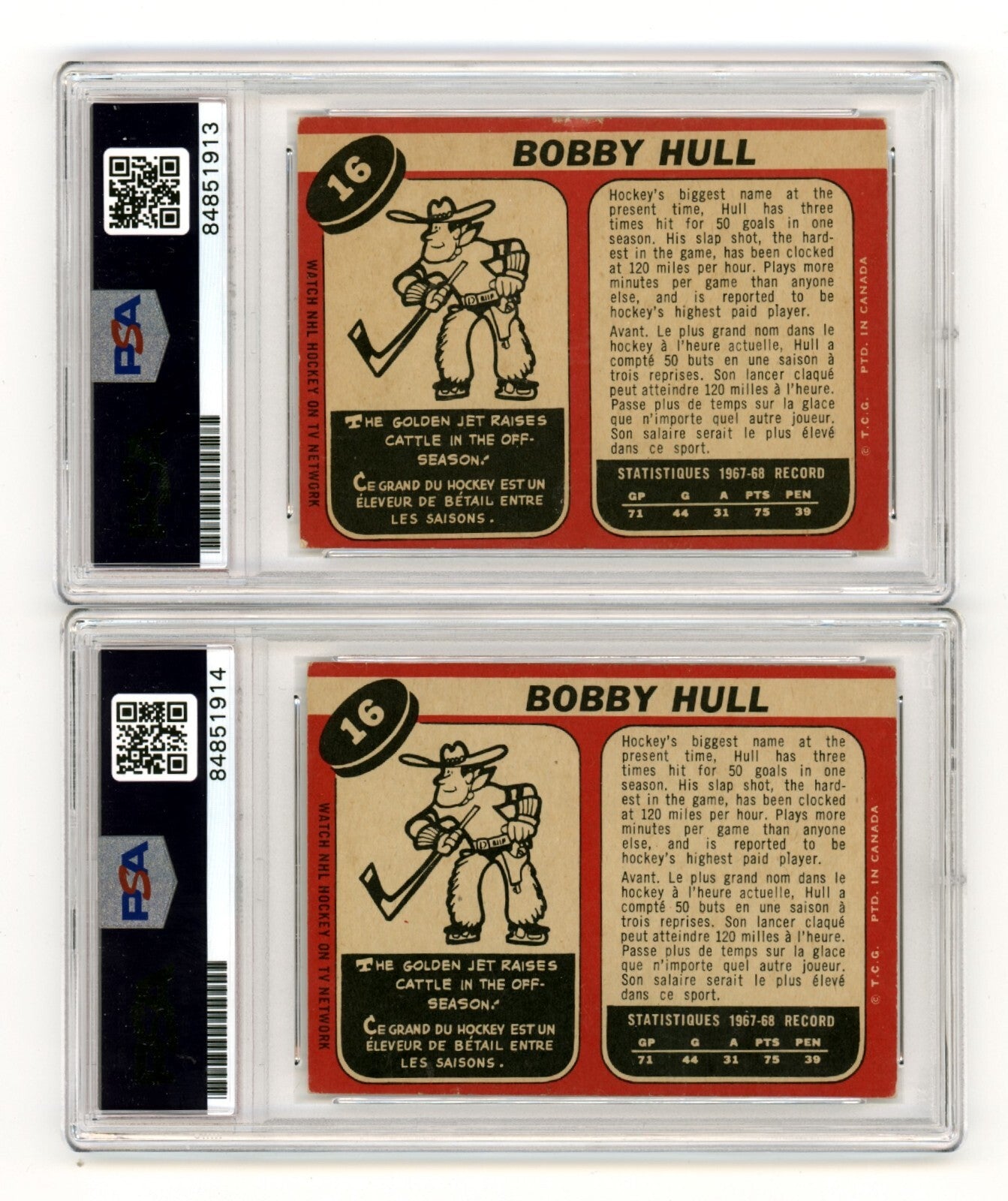 Bobby Hull 1968-69 O-Pee-Chee OPC #16 Signed HOF 1983 Inscribed PSA 10 Auto1