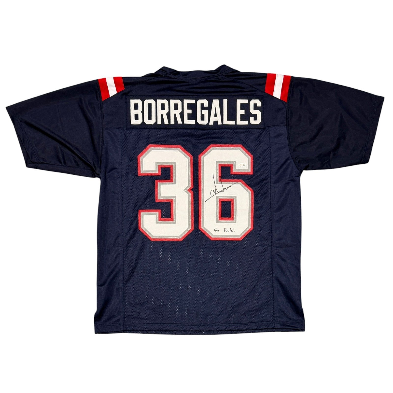 Andres Borregales Signed New England Patriots Custom Jersey w/ Go Pats JSA W COA0