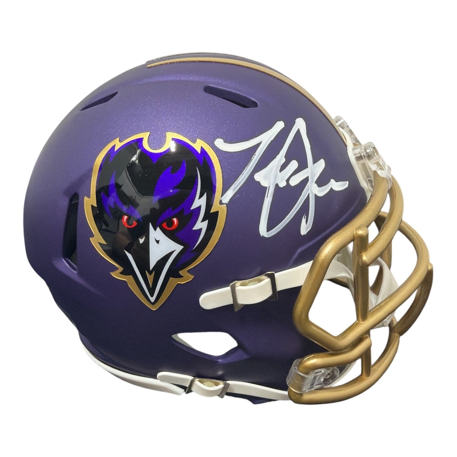 Terrell Suggs Signed Baltimore Ravens ALT Mini Helmet Beckett Witness BAS COA0