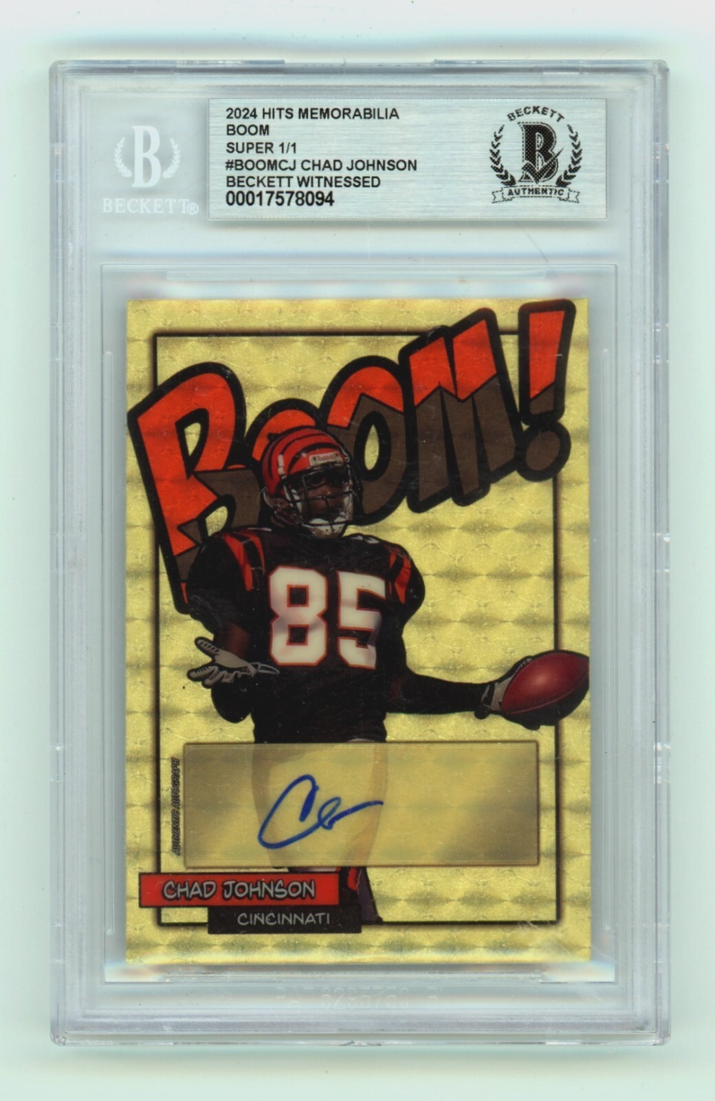 Chad Johnson 2024 Hits Memorabilia BOOM Super 1/1 Signed BGS BAS Auto Cincinnati0