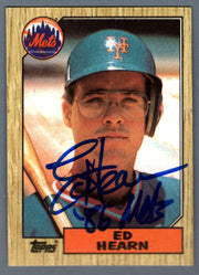 Ed Hearn Signed 1987 Topps #433 Rookie RC w/ 86 WSC LSCM COA New York Mets0