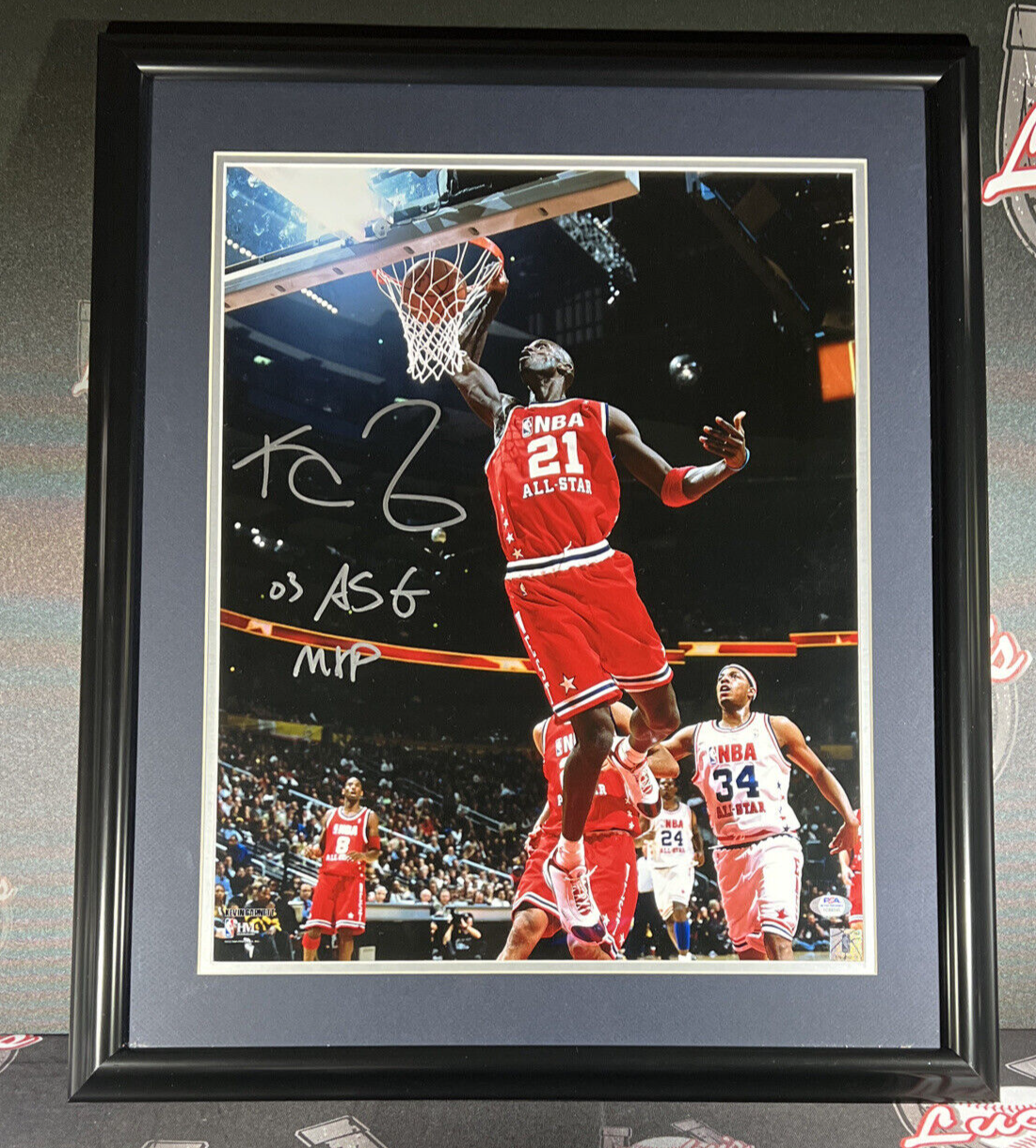 Kevin Garnett Signed Framed 16x20 Photo w/ NBA All Star 03 ASG MVP PSA COA0
