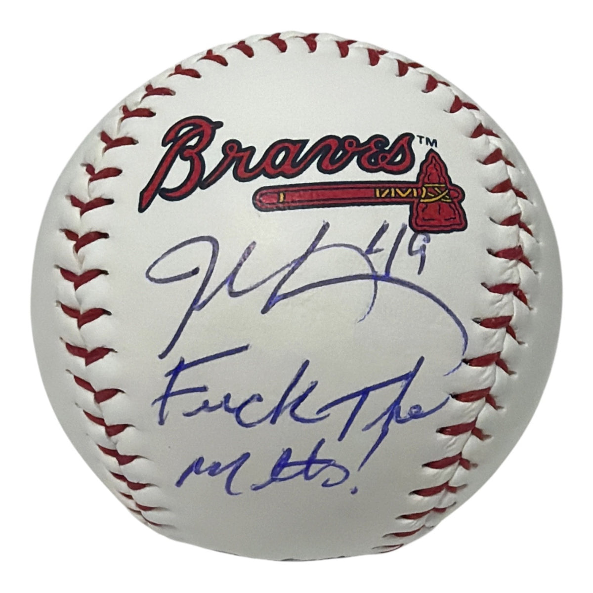 John Rocker Signed Rawlings Braves Logo Baseball w/ F**K the Mets JSA Wit COA0