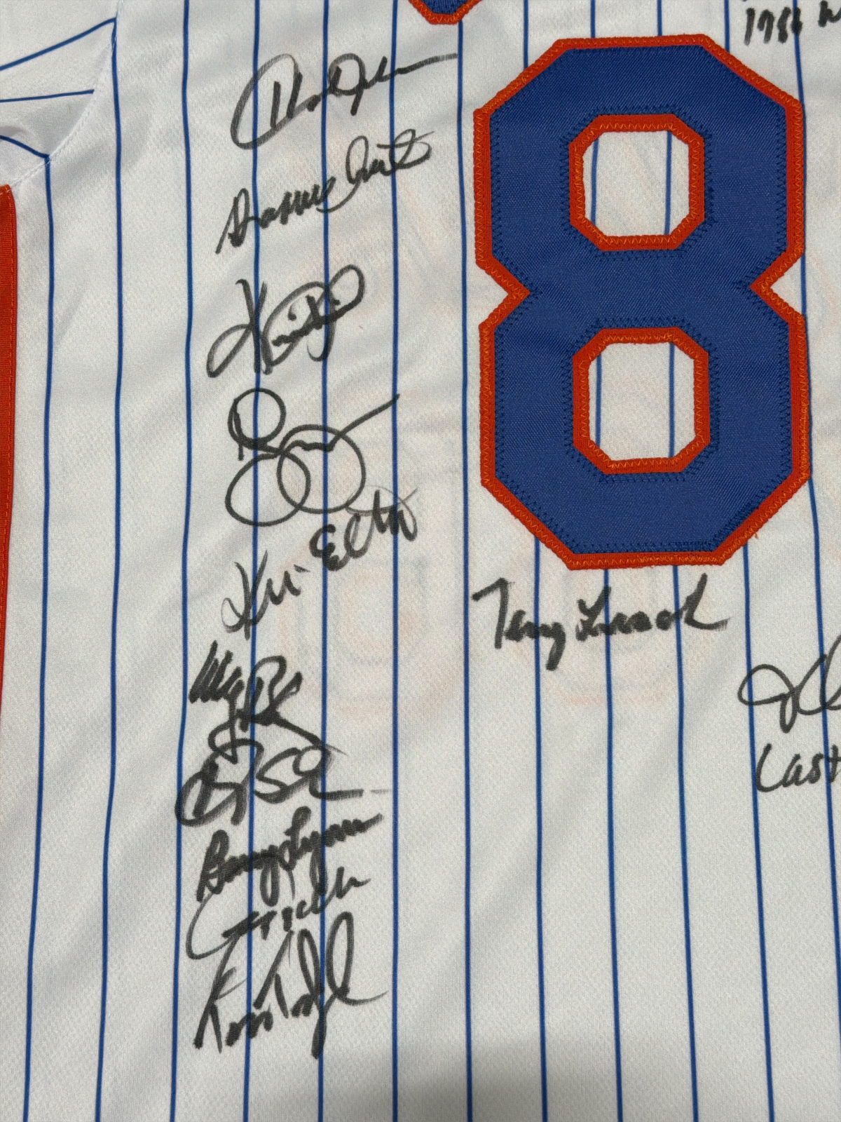 New York Mets 1986 World Series (23 Auto) Team Signed Custom Jersey Insc JSA COA4